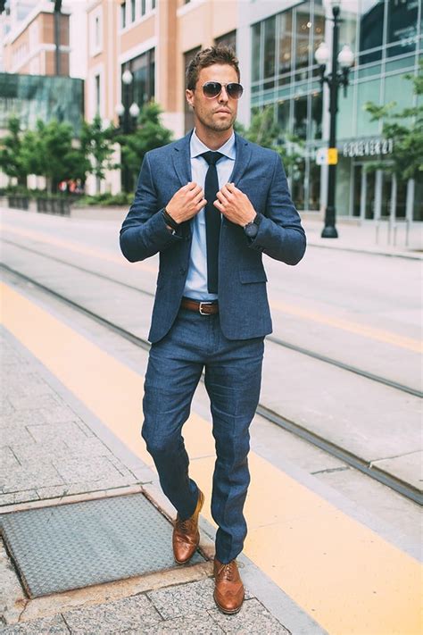 light blue suit brown shoes